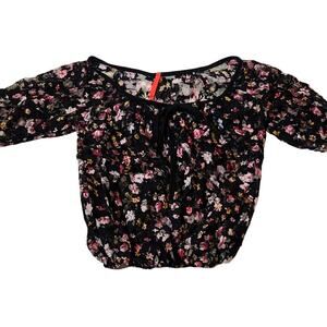 CLEARANCE Sheer black floral crop top women's small